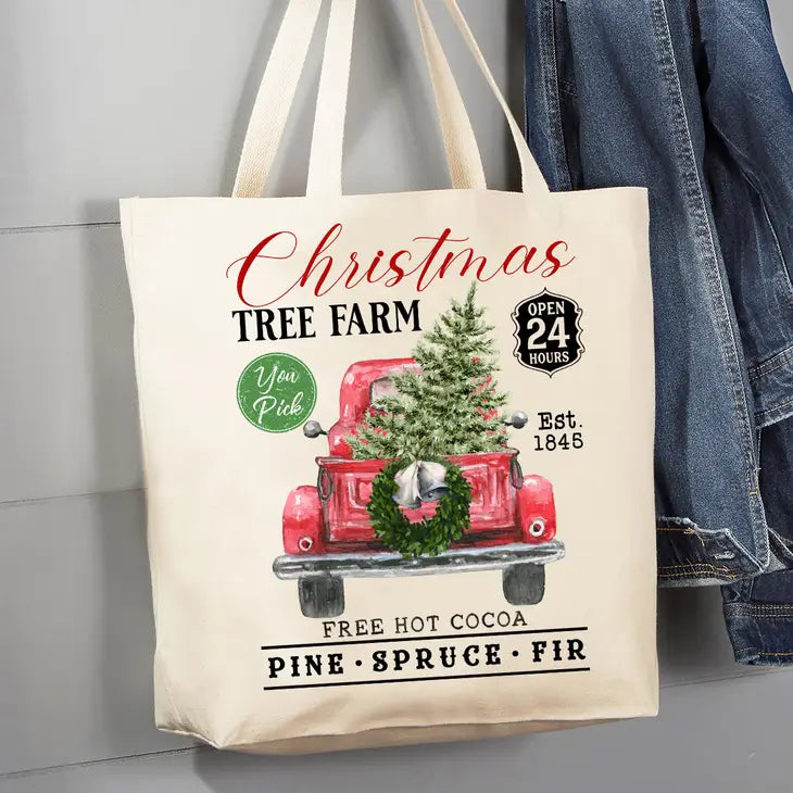 Christmas Tree Farm Red Pick Up 12 oz Canvas Tote Bag