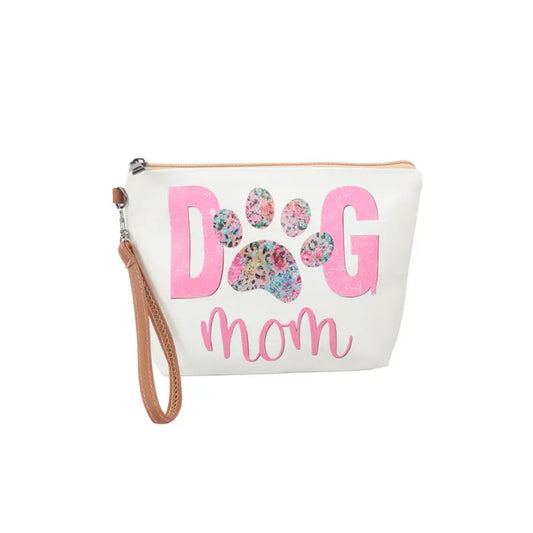 Dog Mom Print Cosmetic Pouch Bag With Wristlet