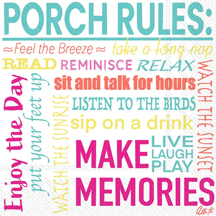 Paper Cocktail Napkins Pack of 20 Porch Rules