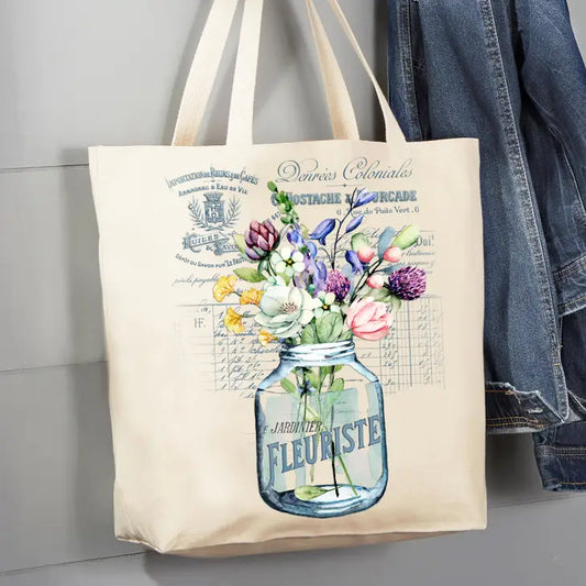 Vintage French Fleuriste Florist 12 oz Canvas Tote Bag